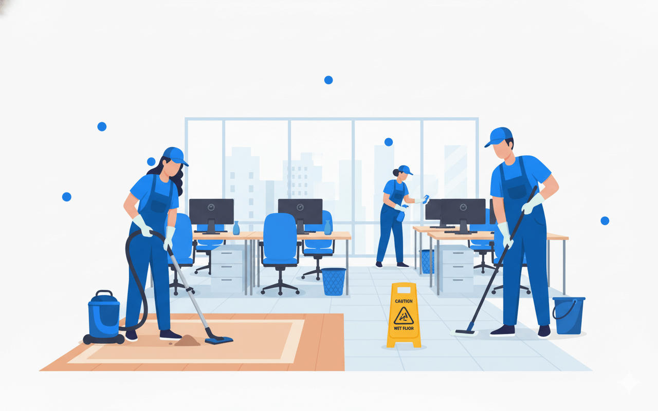 mały zespół firmy sprzątającej